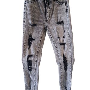 SHEIN Black and Gray Ripped Skinny Jeans